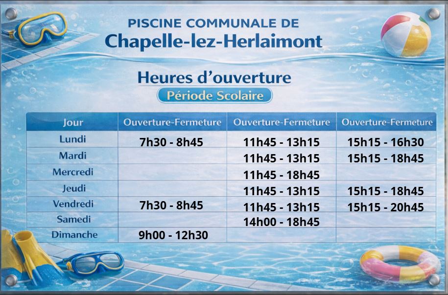 Horaire PISCINE Période scolaire